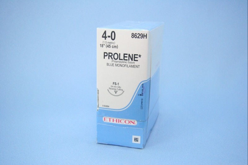 Nonabsorbable Suture with Needle Prolene Polypropylene FS-1 3/8 Circle Reverse Cutting Needle Size 4-0 Monofilament (Box of 36)