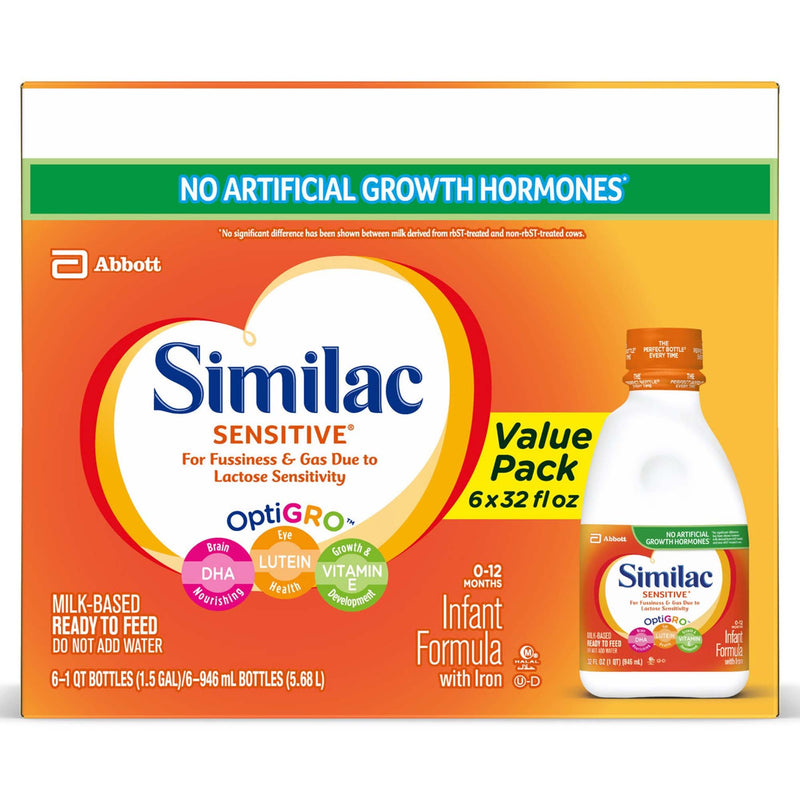 Similac Sensitive Ready to Use Infant Formula, 1-quart bottle (Case of 6)