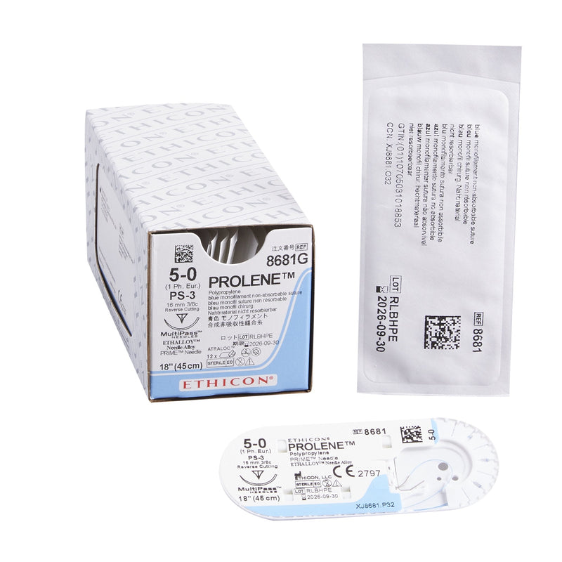 Nonabsorbable Suture with Needle Prolene Polypropylene PS-3 3/8 Circle Reverse Cutting Needle Size 5-0 Monofilament 