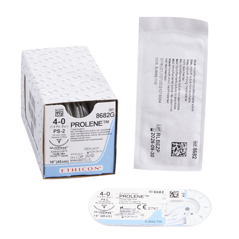 Nonabsorbable Suture with Needle Prolene Polypropylene PS-2 3/8 Circle Precision Reverse Cutting Needle Size 4-0 Monofilament 