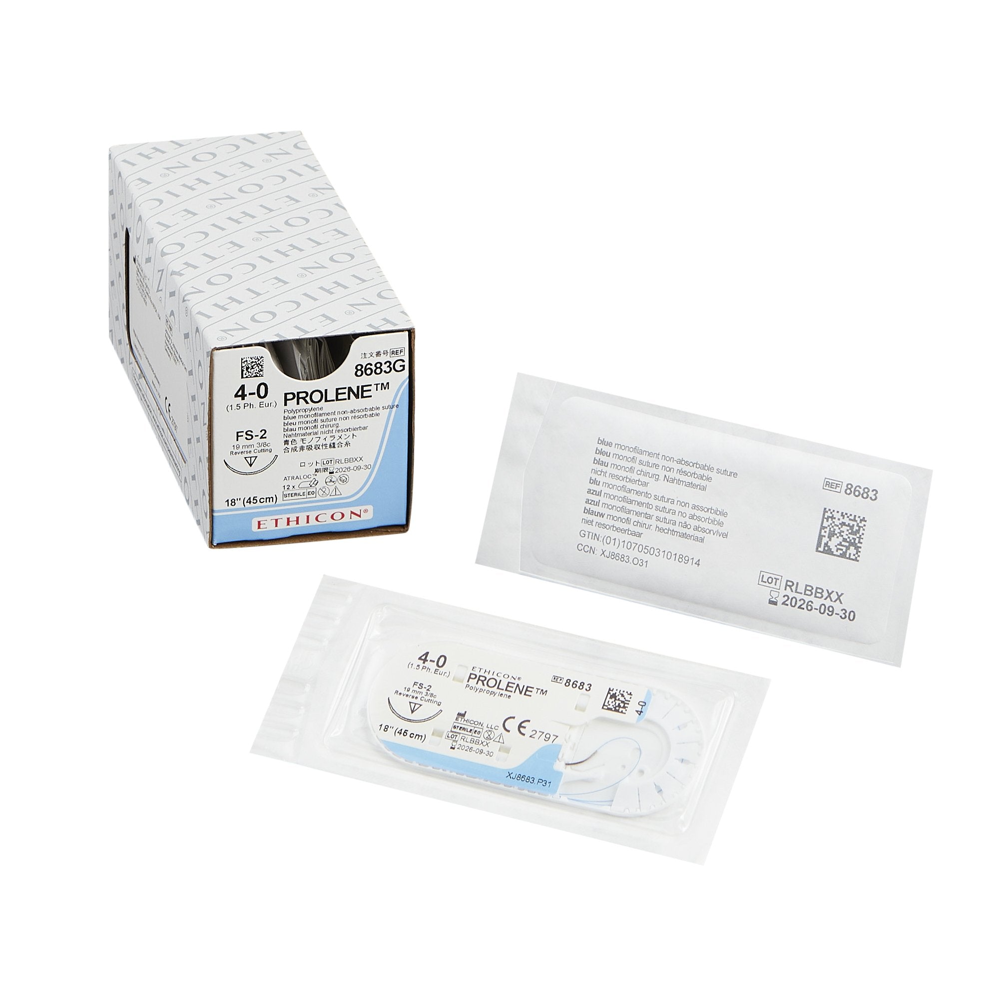 Nonabsorbable Suture with Needle Prolene Polypropylene FS-2 3/8 Circle Reverse Cutting Needle Size 4-0 Monofilament 