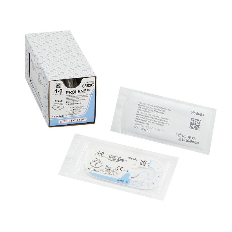 Nonabsorbable Suture with Needle Prolene Polypropylene FS-2 3/8 Circle Reverse Cutting Needle Size 4-0 Monofilament 