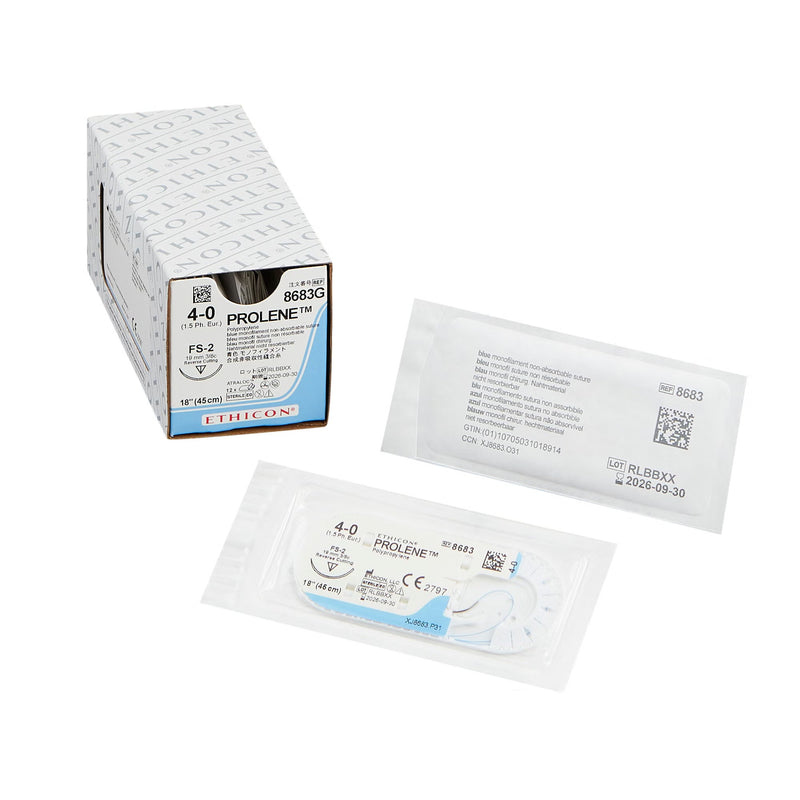 Nonabsorbable Suture with Needle Prolene Polypropylene FS-2 3/8 Circle Reverse Cutting Needle Size 4-0 Monofilament 
