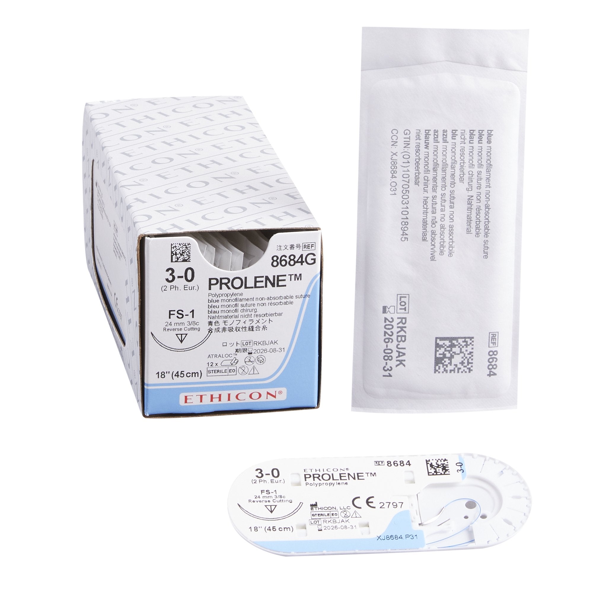 Nonabsorbable Suture with Needle Prolene Polypropylene FS-1 3/8 Circle Reverse Cutting Needle Size 3-0 Monofilament 