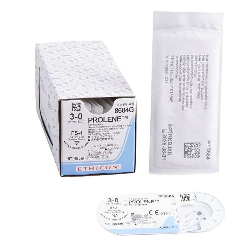 Nonabsorbable Suture with Needle Prolene Polypropylene FS-1 3/8 Circle Reverse Cutting Needle Size 3-0 Monofilament 