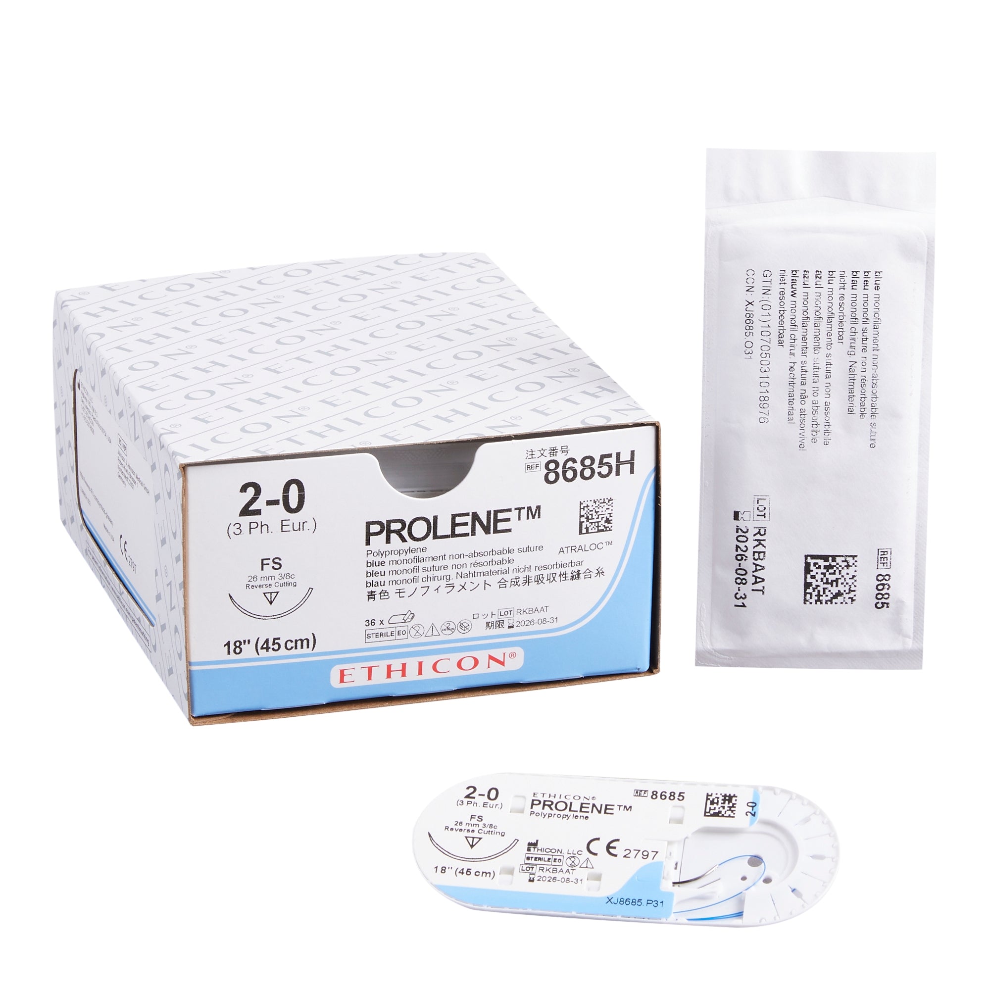 Nonabsorbable Suture with Needle Prolene Polypropylene FS 3/8 Circle Reverse Cutting Needle Size 2-0 Monofilament 