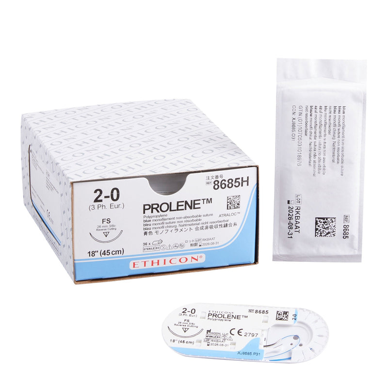 Nonabsorbable Suture with Needle Prolene Polypropylene FS 3/8 Circle Reverse Cutting Needle Size 2-0 Monofilament 