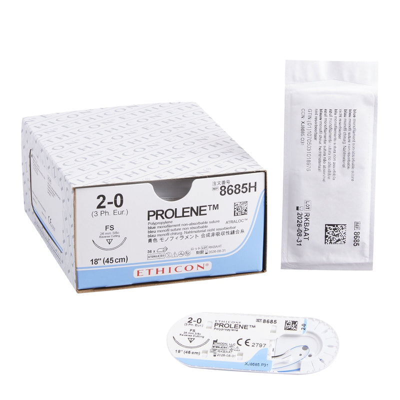 Nonabsorbable Suture with Needle Prolene Polypropylene FS 3/8 Circle Reverse Cutting Needle Size 2-0 Monofilament 