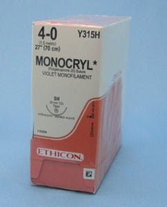 Absorbable Suture with Needle Monocryl Poliglecaprone SH 1/2 Circle Taper Point Needle Size 4-0 Monofilament (Box of 36)