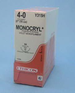 Absorbable Suture with Needle Monocryl Poliglecaprone SH 1/2 Circle Taper Point Needle Size 4-0 Monofilament 