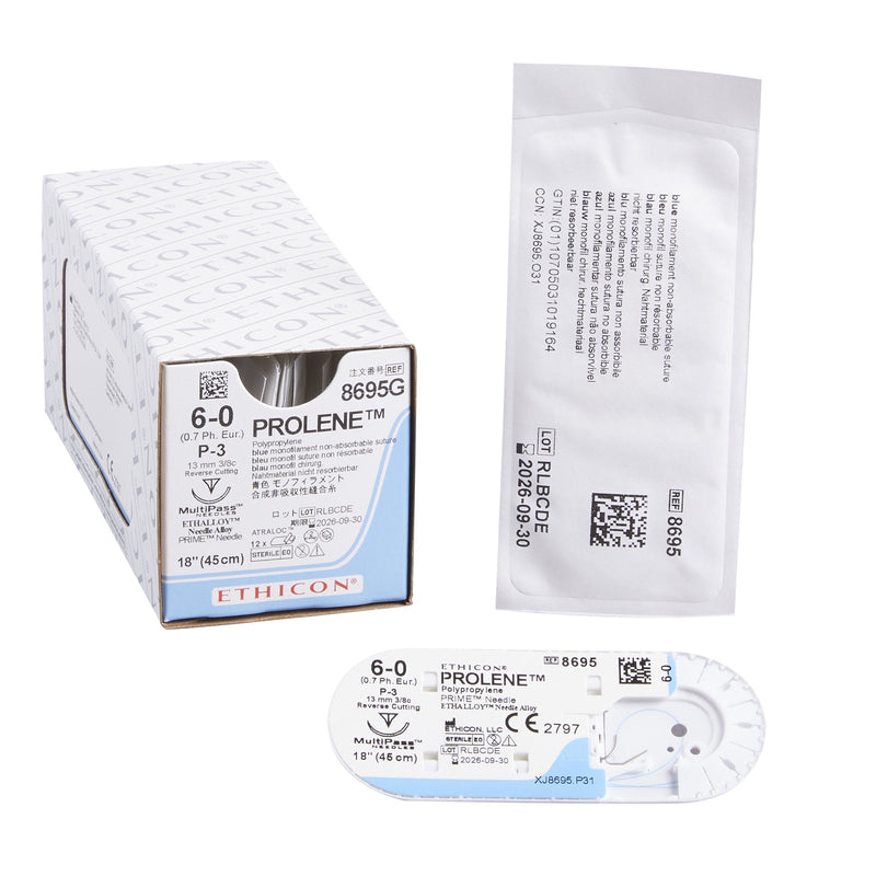 Nonabsorbable Suture with Needle Prolene Polypropylene P-3 3/8 Circle Precision Reverse Cutting Needle Size 6-0 Monofilament 