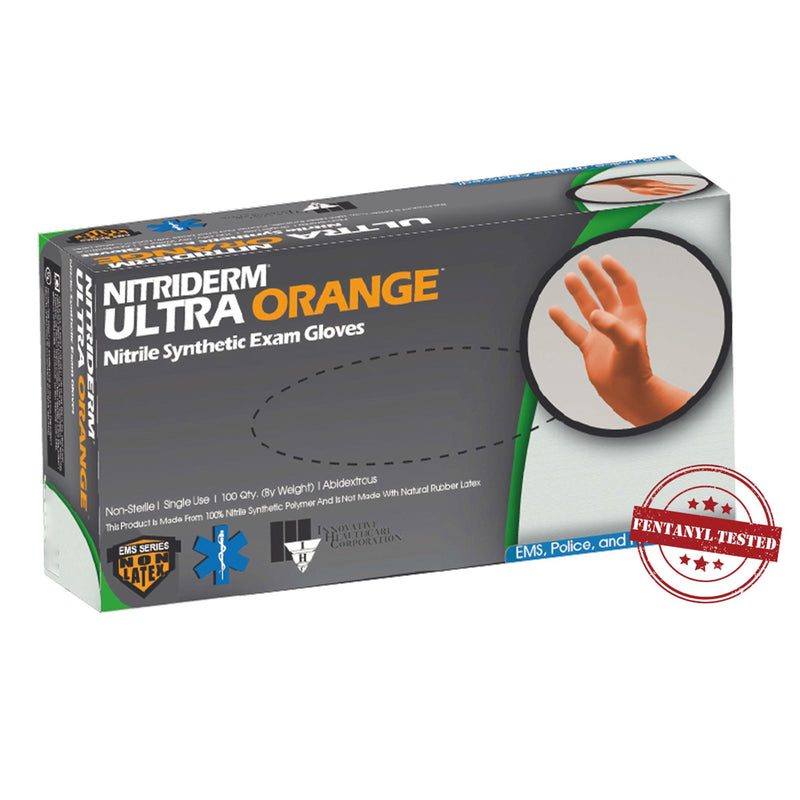 Exam Glove NitriDerm Ultra Orange 2X-Large 80 per Box NonSterile Nitrile Standard Cuff Length Fully Textured Orange Chemo Tested / Fentanyl Tested (800/CS) 
