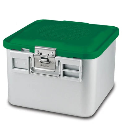 SklarLite Sterilization Container - Half-Size, Standard Lid, Non-Perforated Bottom, 11-1/4" x 11" x 8", Green - 10-4652
