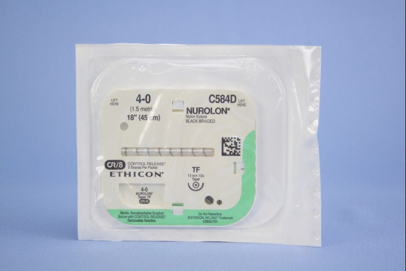 Nonabsorbable Suture with Needle Nurolon Nylon TF 1/2 Circle Taper Point Needle Size 4-0 Braided (Box of 12)