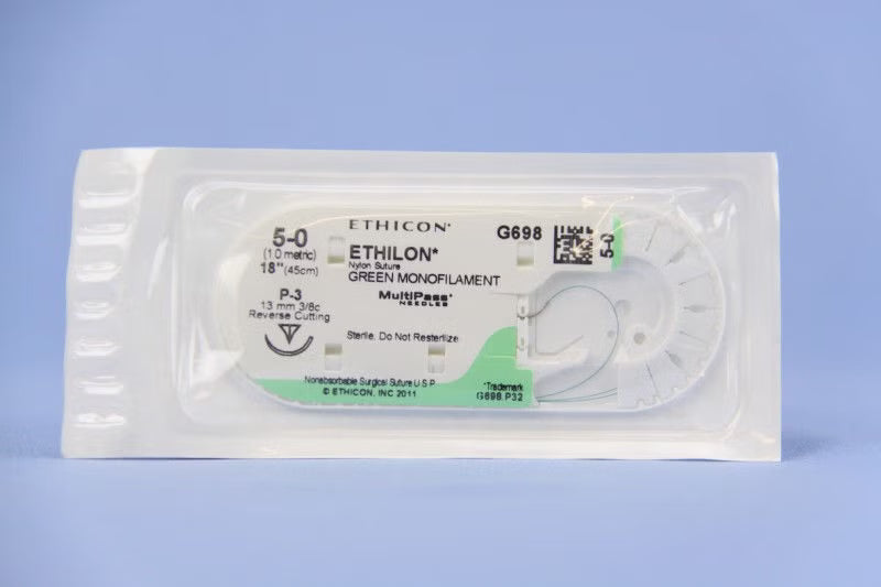 Nonabsorbable Suture with Needle Ethilon Nylon P-3 3/8 Circle Precision Reverse Cutting Needle Size 5-0 Monofilament (Box of 12)