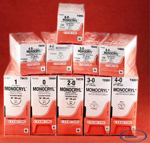 Absorbable Suture with Needle Monocryl Poliglecaprone CT-1 1/2 Circle Taper Point Needle Size 2-0 Monofilament 