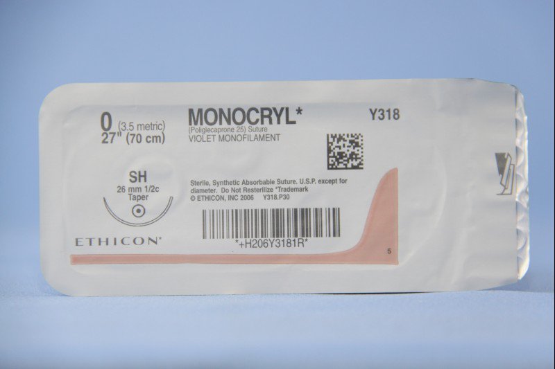 Absorbable Suture with Needle Monocryl Poliglecaprone SH 1/2 Circle Taper Point Needle Size 0 Monofilament 