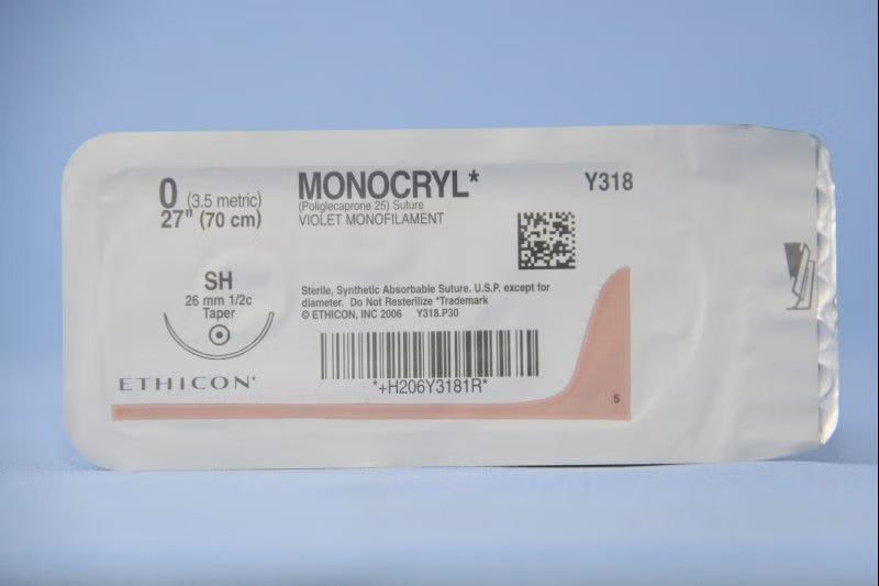 Absorbable Suture with Needle Monocryl Poliglecaprone SH 1/2 Circle Taper Point Needle Size 0 Monofilament 