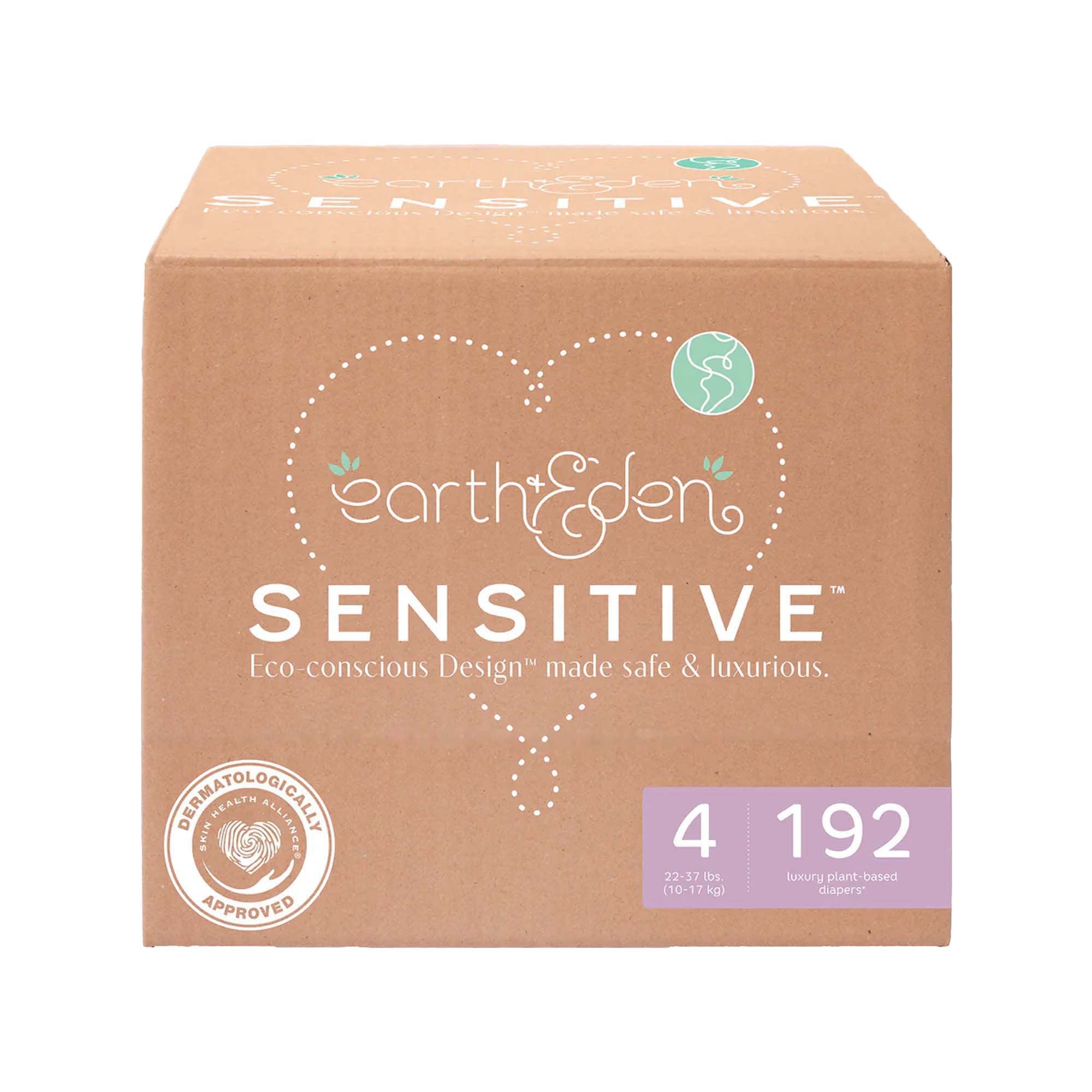 First Quality Products LLC Earth & Eden Sensitive Baby Diapers, Size 4 for Babies Weighing 22 – 37 lbs. (192/CS) 