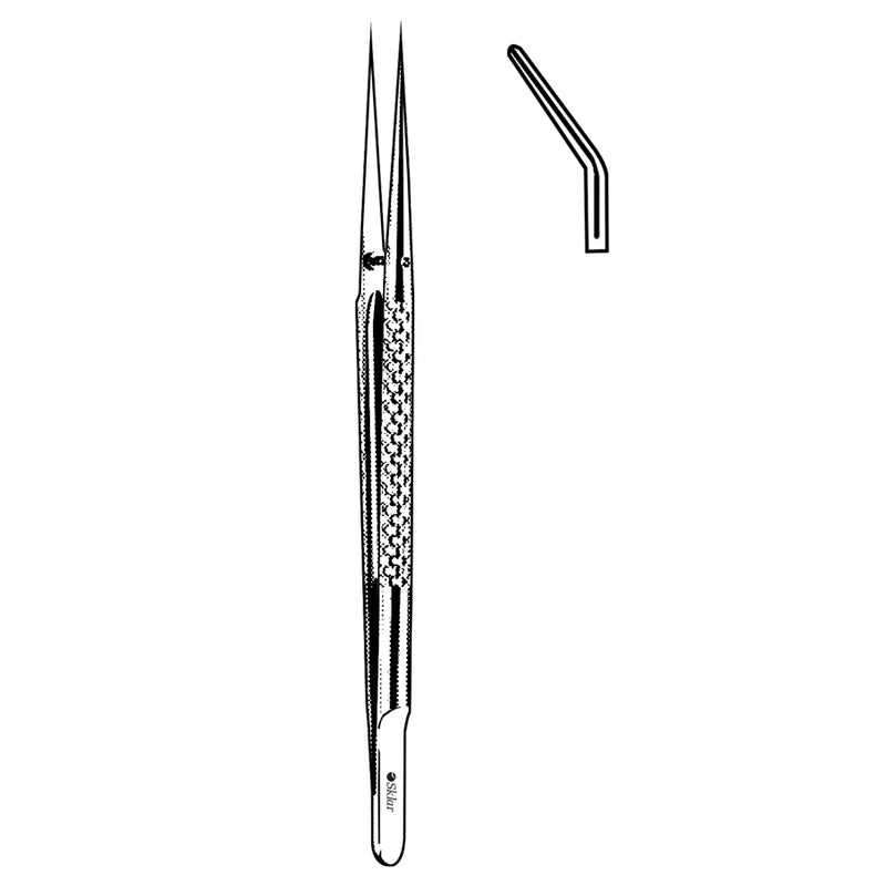 Sklar Toledo Micro Forceps - 8-1/4", Angled, 1x2 Rows of Atraumatic Fine Teeth - 98-9206