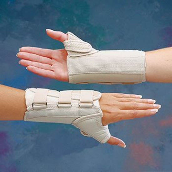 Wrist Brace with Thumb Spica Rolyan D-Ring Original Aluminum / Cotton / Polyester Left Hand Beige Large (Each)