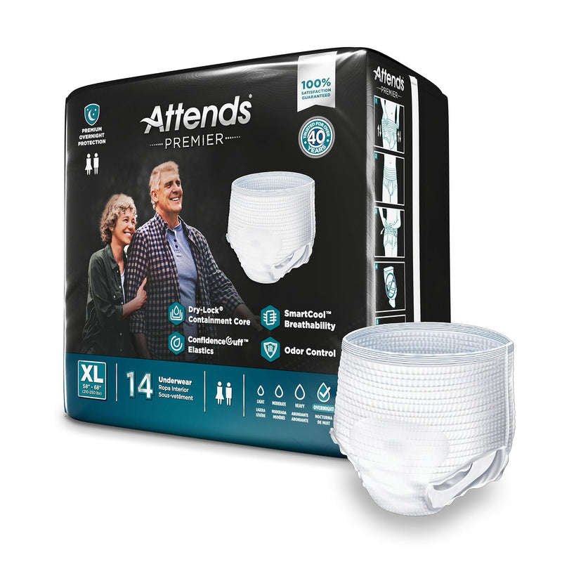 Attends Premier Underwear, Heavy Absorbency, X-Large, 58 – 68 Inch Waist/Hip (14/BG)