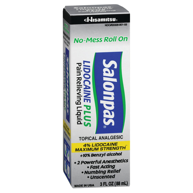 Emerson Healthcare Salonpas Lidocaine 4% Plus Pain Relieving Liquid No-Mess Roll On, 3 ounces (36/CS) 