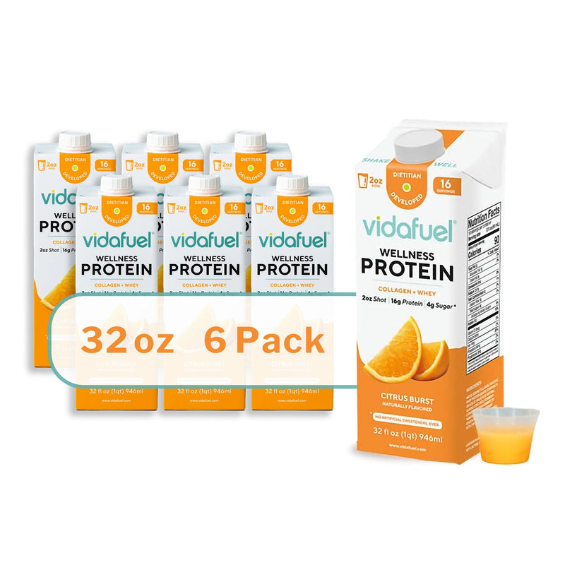 Vidafuel Wellness Protein Drink with Collagen and Whey, Orange Burst Flavor (Case of 6)