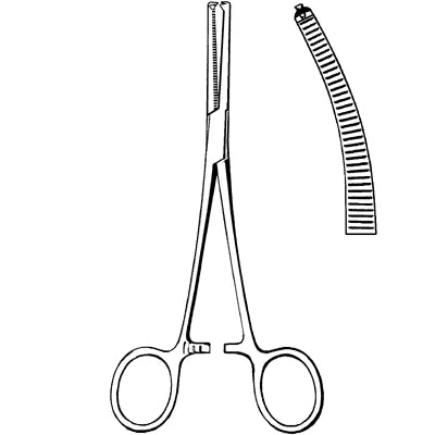 Merit Rochester-Ochsner Forceps - 7-1/4", Curved, Serrated, 1x2 Teeth - 97-525
