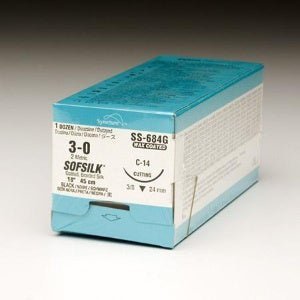 Nonabsorbable Suture with Needle Sofsilk Silk C-14 3/8 Circle Reverse Cutting Needle Size 3-0 Braided