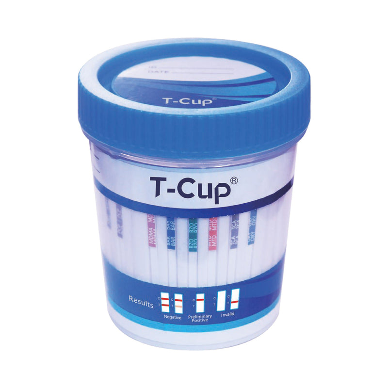 Drugs of Abuse Test Kit T-Cup AMP, BAR, BUP, BZO, COC, mAMP/MET, MDMA, MOP, MTD, OXY, PCP, THC (CR, pH, SG) 25 Tests CLIA Waived (25/BX)