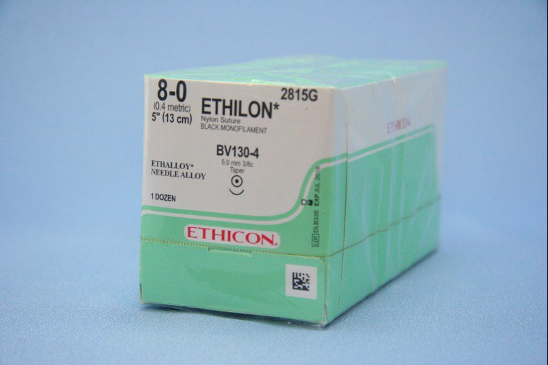 Nonabsorbable Suture with Needle Ethilon Nylon BV130-4 3/8 Circle Taper Point Needle Size 8-0 Monofilament 