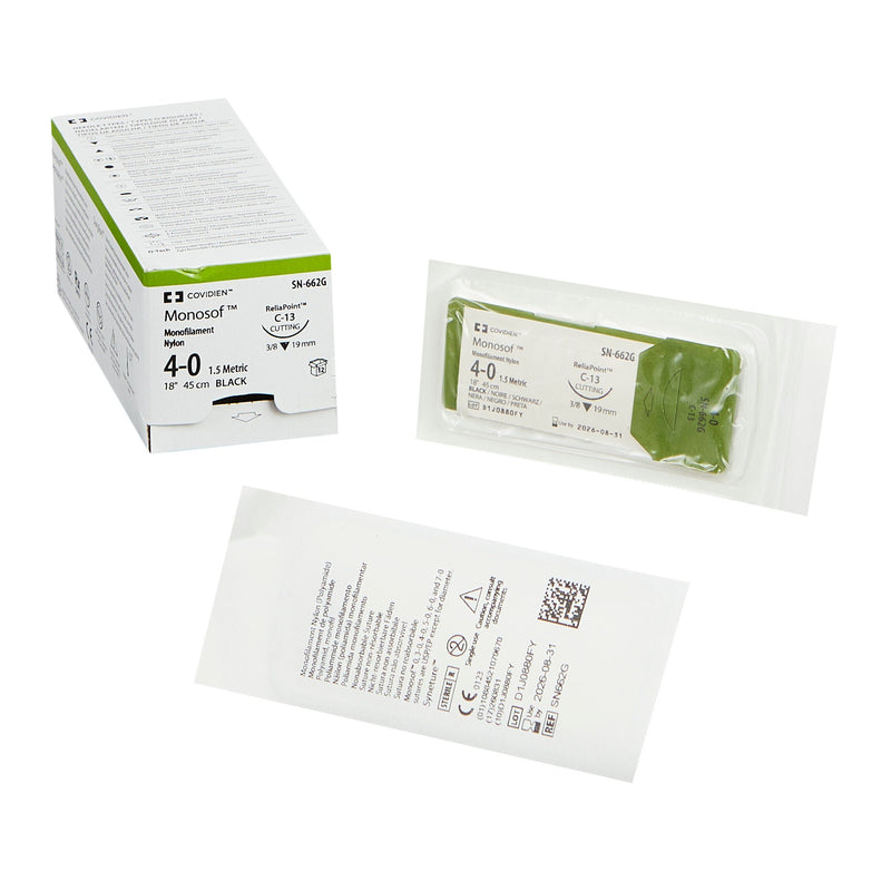 Nonabsorbable Suture with Needle Monosof Nylon C-13 3/8 Circle Reverse Cutting Needle Size 4-0 Monofilament