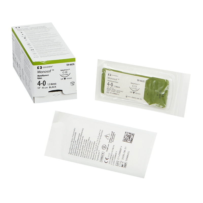 Nonabsorbable Suture with Needle Monosof Nylon C-13 3/8 Circle Reverse Cutting Needle Size 4-0 Monofilament 