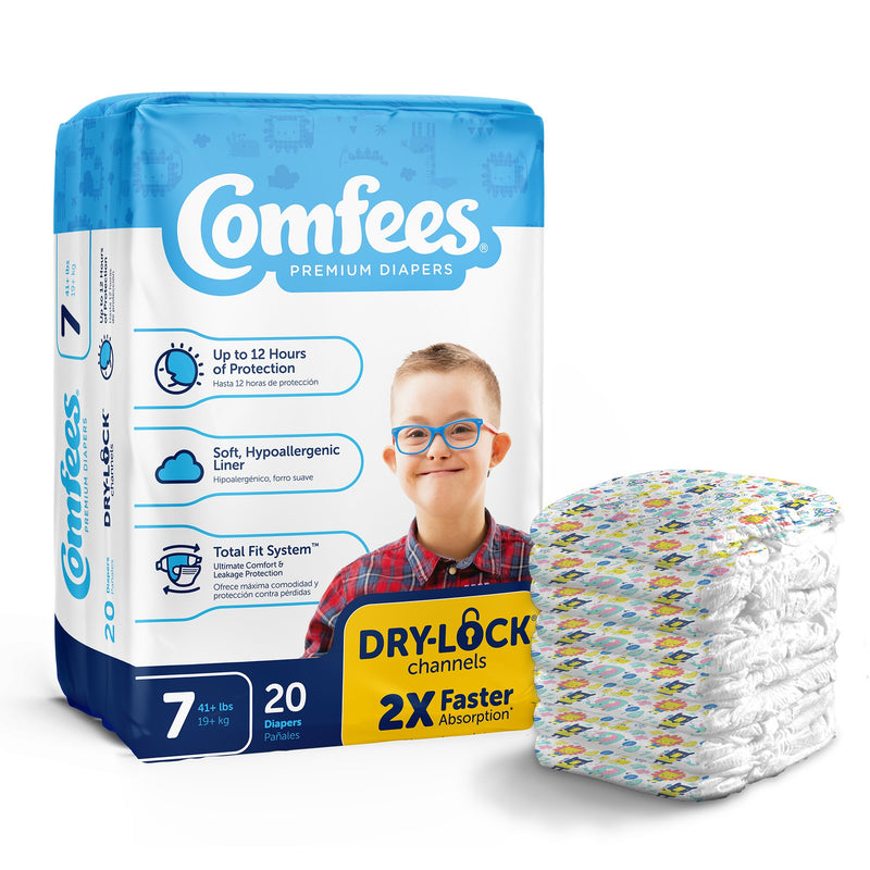 Attends Comfees Premium Baby Diapers, Moderate-Absorbent, Size 7 (Case of 80)