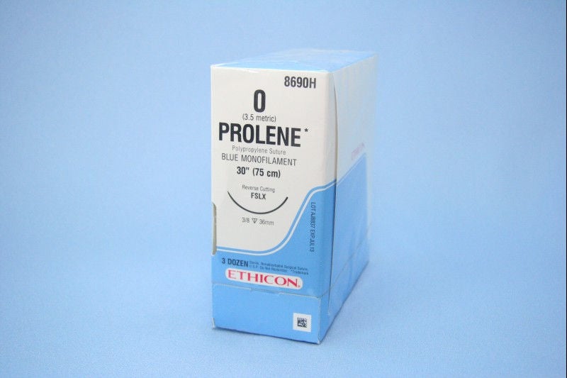 Nonabsorbable Suture with Needle Prolene Polypropylene FSLX 3/8 Circle Reverse Cutting Needle Size 0 Monofilament (Box of 36)