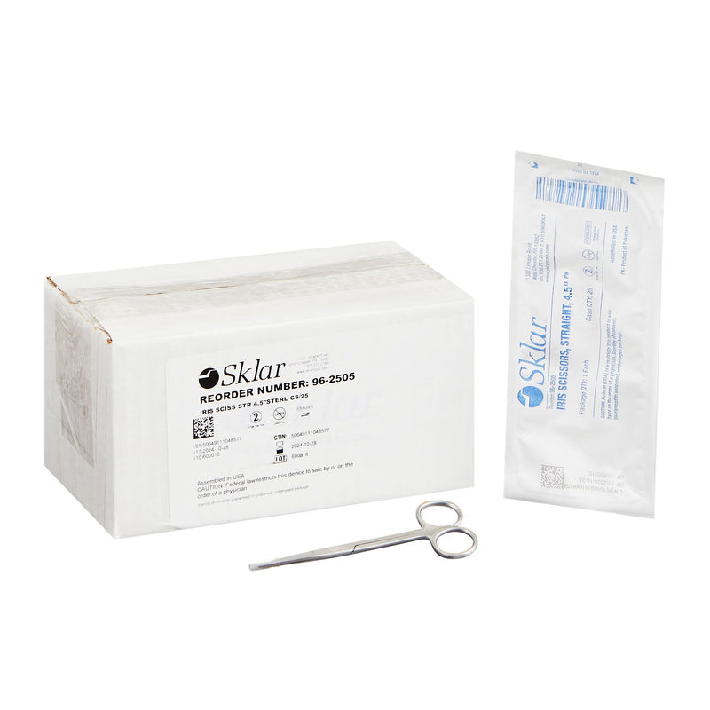Iris Scissors Econo Sterile 4-1/2 Inch Length Floor / Office Grade Pakistani Stainless Steel Sterile Finger Ring Handle Straight Sharp Tip / Sharp Tip