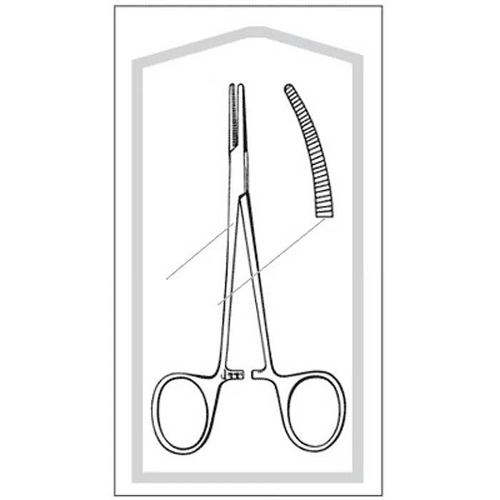 Mosquito Forceps Econo Sterile Halsted 5 Inch Length Floor / Office Grade Pakistani Stainless Steel Sterile Locking Finger Ring Handle Curved Serrated Tips