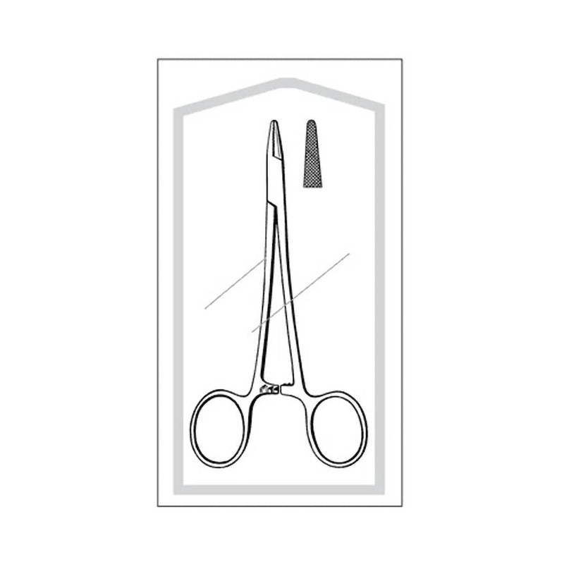 Needle Holder Econo Baumgartner 5-1/2 Inch Length Straight Serrated Jaw Finger Ring Handle