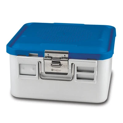 SklarLite Sterilization Container - Half-Size, Standard Lid, Non-Perforated Bottom, 11-1/4" x 11" x 6", Blue - 10-4602