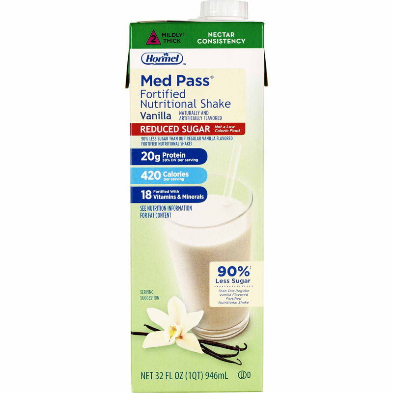 Med Pass Reduced Sugar Vanilla Fortified Nutritional Shake, 32-ounce carton (Case of 12)