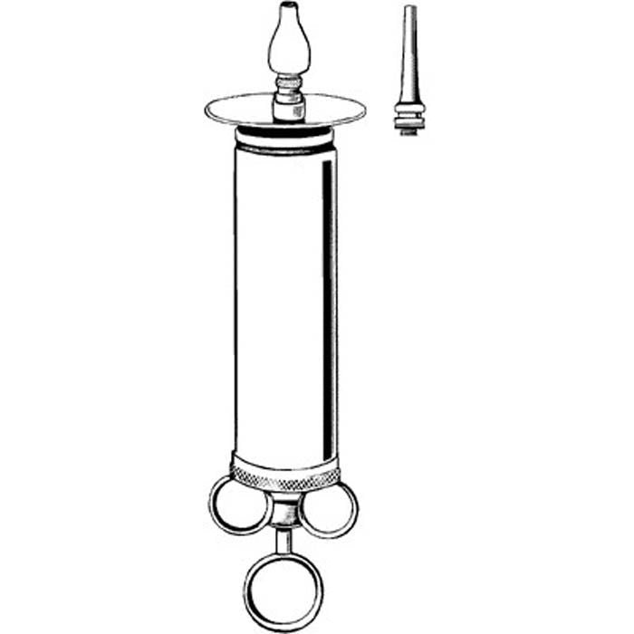 Ear Syringe with Shield Merit Thumb Control Ring Style Thumb Control Ring, 2 oz. with Tips and Shield, Three Ring Handle Office Grade (Box)