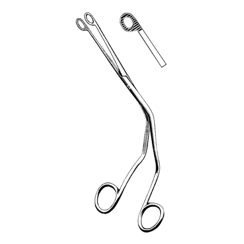 Catheter Forceps Merit Magill 8 Inch Length Floor / Office Grade Pakistani Stainless Steel NonSterile NonLocking Finger Ring Handle Angled Fenestrated Serrated Oval Tips 