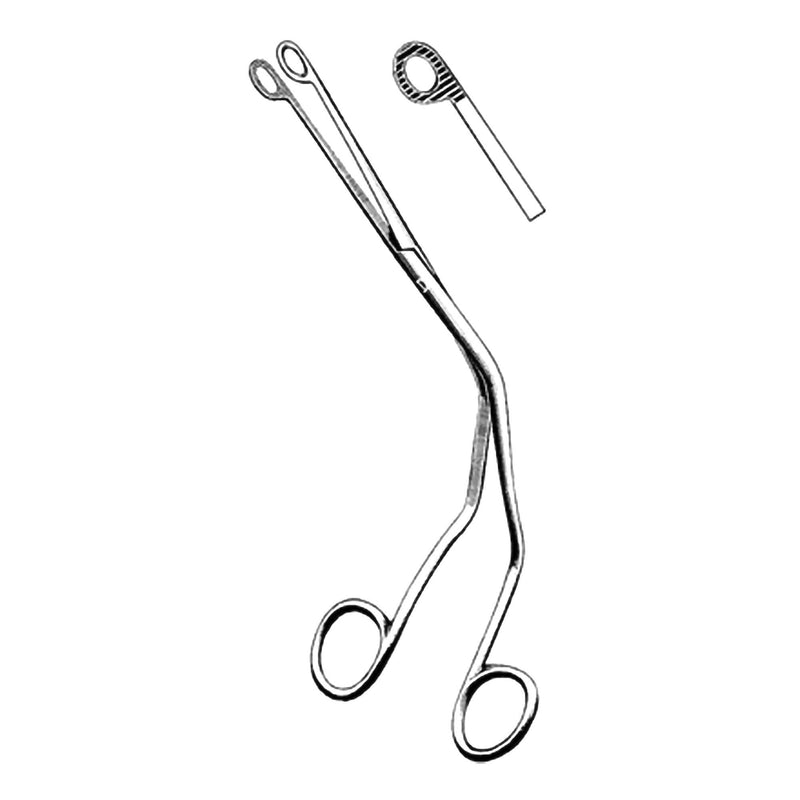 Catheter Forceps Merit Magill 8 Inch Length Floor / Office Grade Pakistani Stainless Steel NonSterile NonLocking Finger Ring Handle Angled Fenestrated Serrated Oval Tips 