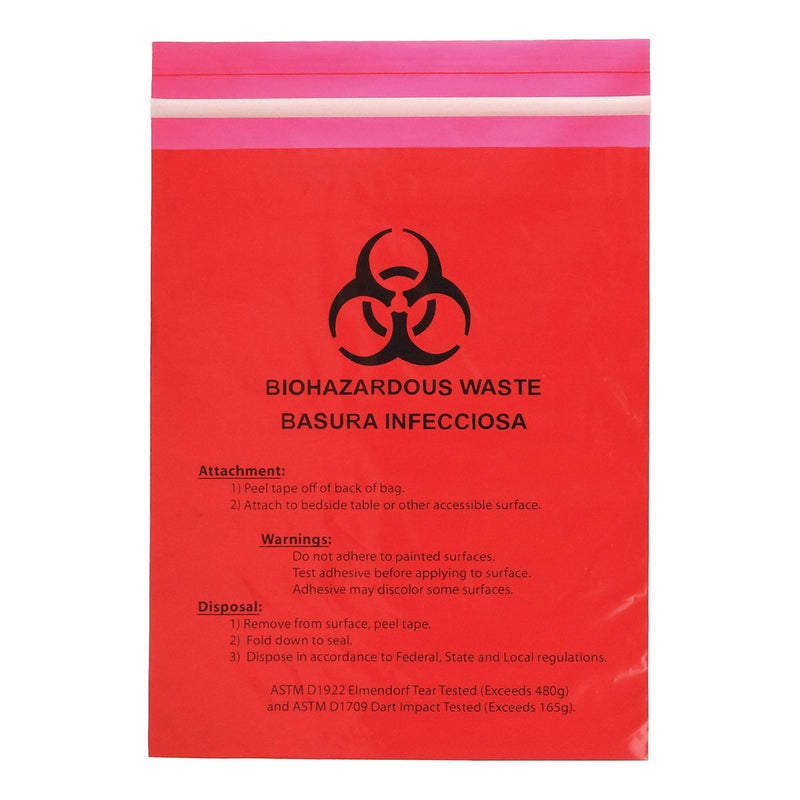 Unimed - Midwest Stick on Biohazard Waste Bag Biohazard Symbol 0.65 gal. Red 12 X 14 Inch (100/CS) 