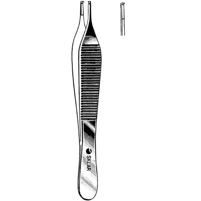Sklar Adson Tissue Forceps - 4-3/4", Straight, 1x2 Teeth, with Smooth Tying Platform - 50-3049 
