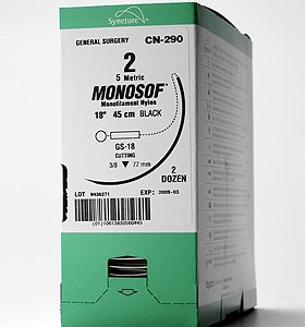 Nonabsorbable Suture with Needle Monosof Nylon C-14 3/8 Circle Reverse Cutting Needle Size 3-0 Monofilament 