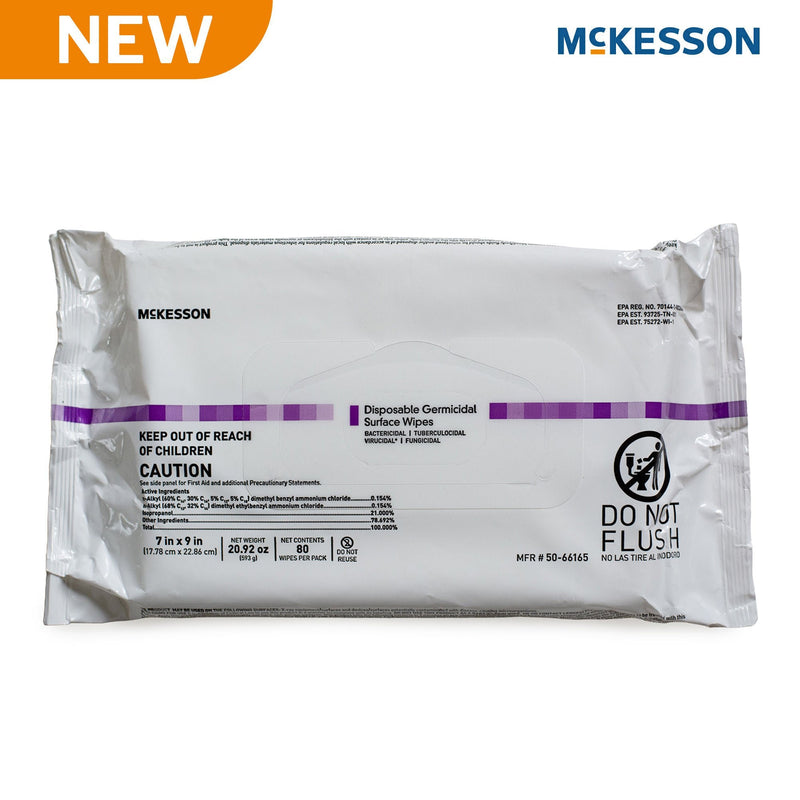 McKesson Premoistened Germicidal Wipe Surface Disinfectant Cleaner, 7 x 9 Inch (Case of 960) 