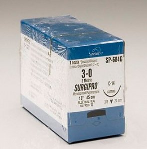 Nonabsorbable Suture with Needle Surgipro Polypropylene C-14 3/8 Circle Reverse Cutting Needle Size 3-0 Monofilament 
