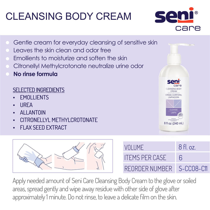 TZMO USA Inc Seni Care Rinse Free Body Wash, 8-ounce Pump Bottle (6/CS) 